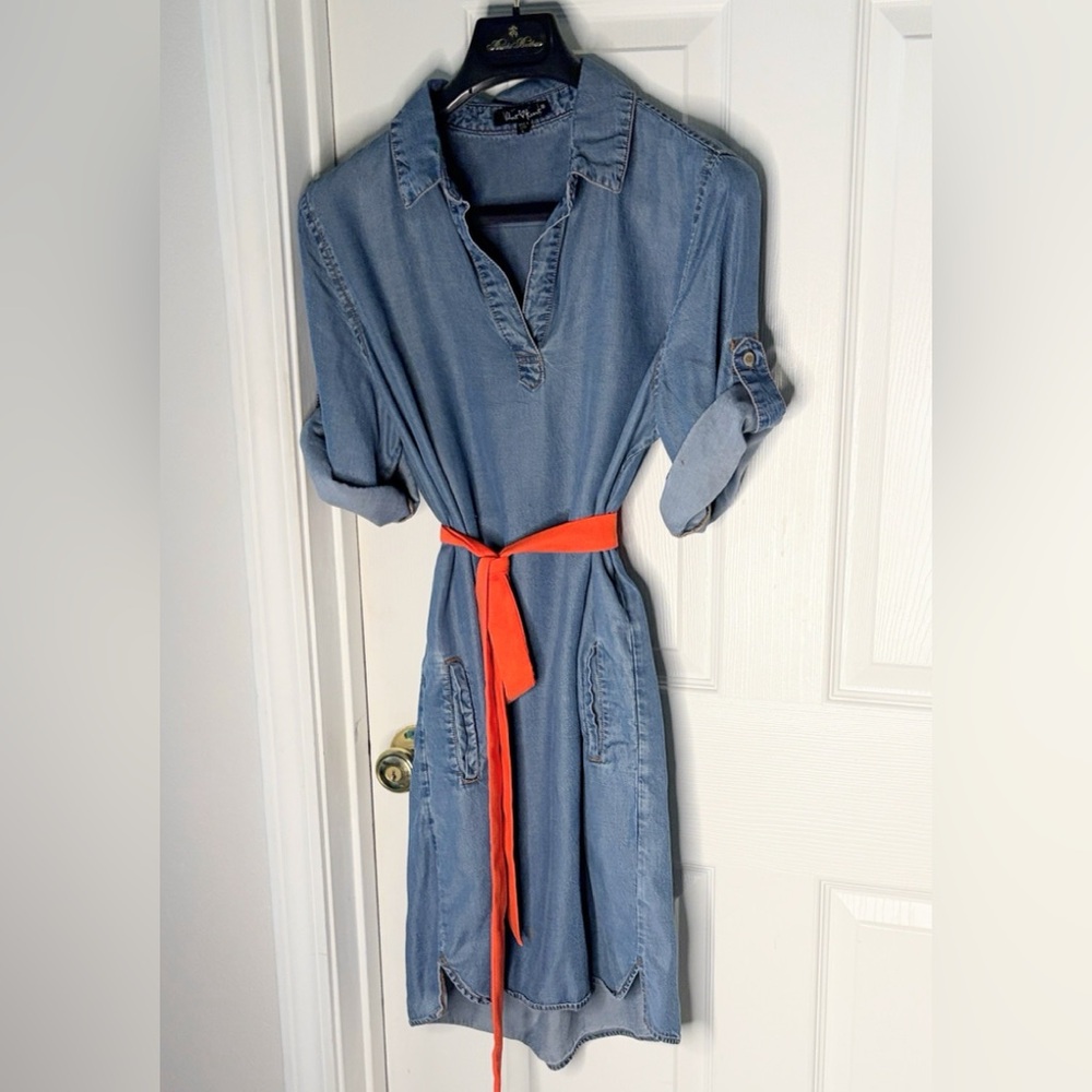Velvet Heart Light Blue Denim Midi Shirt Dress Super Soft Lightweight Size L